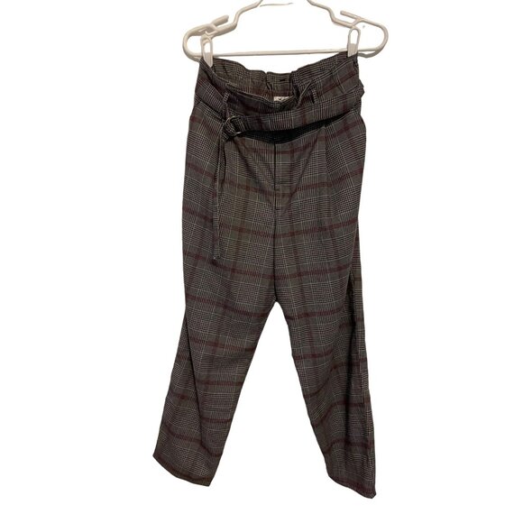 Hollister Gray & Red Plaid Womens Trousers With‎ Belt M - Picture 3 of 11